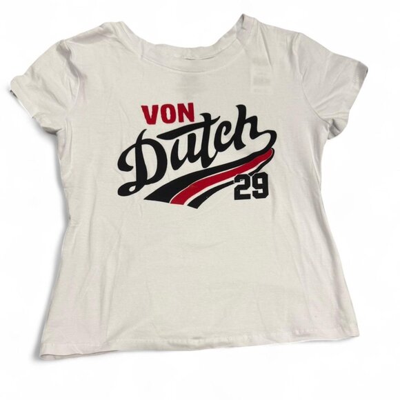 Von Dutch Tops - White Von Dutch baby tee with red accents